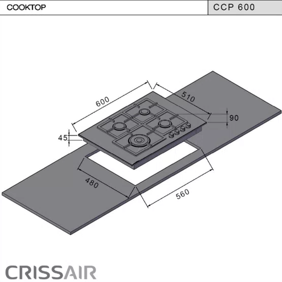 Combo Cozinha Crissair Cooktop Inox 304 4 Bocas 60cm e Coifa de Parede Soft
