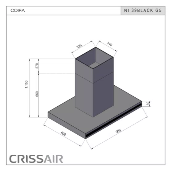 Combo Cozinha Crissair  Cooktop Signature Inox 90cm + Coifa de Ilha NI 39 Black Cristal