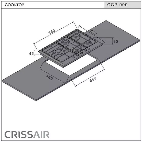 Combo Cozinha Crissair Signature Cooktop Inox 304 5Q + Coifa de Parede Soft 1.050 m³/h