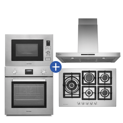Combo Elettromec Coifa Milano Ilha 90cm + Torre Forno Elétrico e Micro-ondas Luce + Cooktop Quadratto 75cm