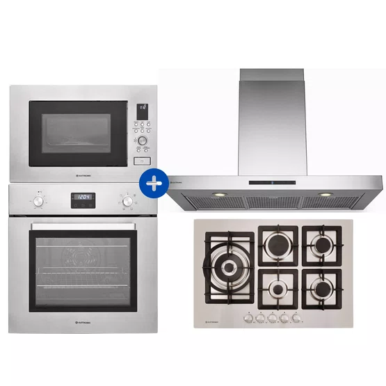 Combo Elettromec Coifa Milano Parede 90cm + Torre Forno Elétrico e Micro-ondas Luce + Cooktop Quadratto 75cm