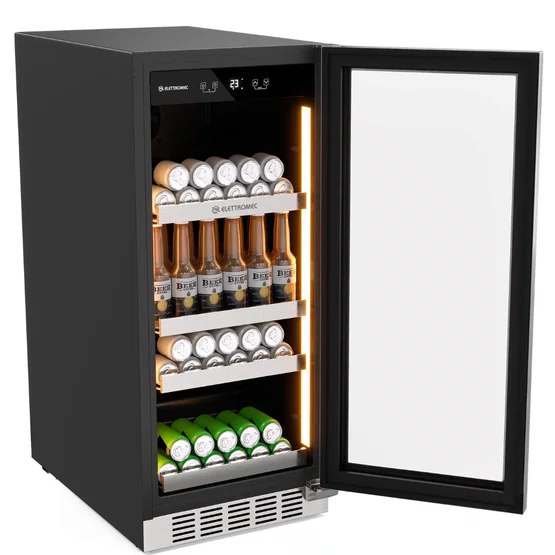 Conjunto de Adega 25 Garrafas e Cervejeira 88L de Embutir Elettromec com Porta em Vidro e Inox