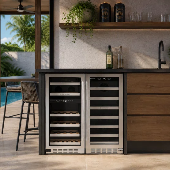 Conjunto de Adega 25 Garrafas e Cervejeira 88L de Embutir Elettromec com Porta em Vidro e Inox