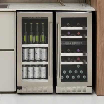 Conjunto de Adega 26 Garrafas e Cervejeira 86L de Embutir Elettromec com Porta em Vidro e Inox -