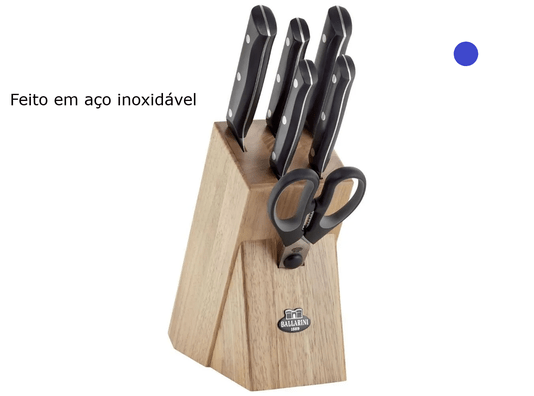 Conjunto de Facas Em Inox com Bloco de Madeira Ballarini Simeto 7 Peças