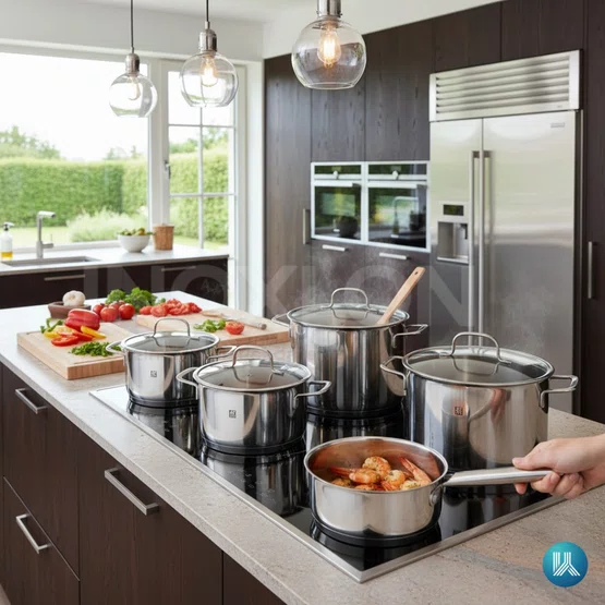Conjunto de Panelas em Inox Premium Zwilling TrueFlow 5 Peças com Tampa Escorredora