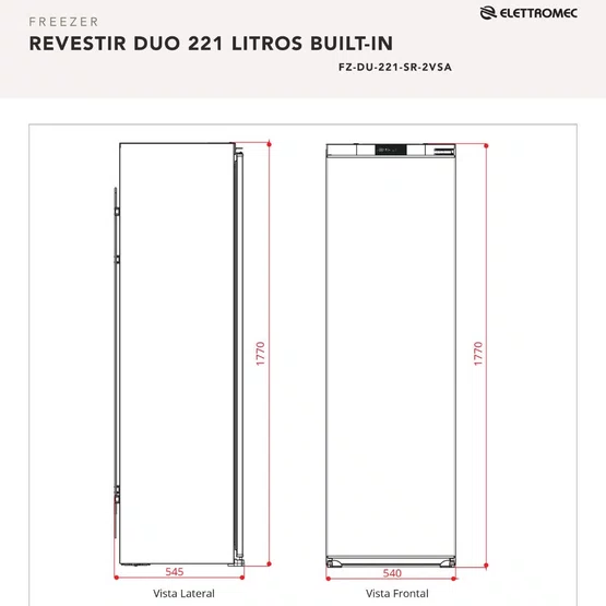 Kit Duo Embutir e Revestir Elettromec Refrigerador + Freezer 524 Litros 220V