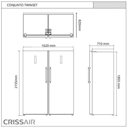 Conjunto Geladeira + Freezer em Inox Twinset Crissair 760L Com Compressor Inverter 220v