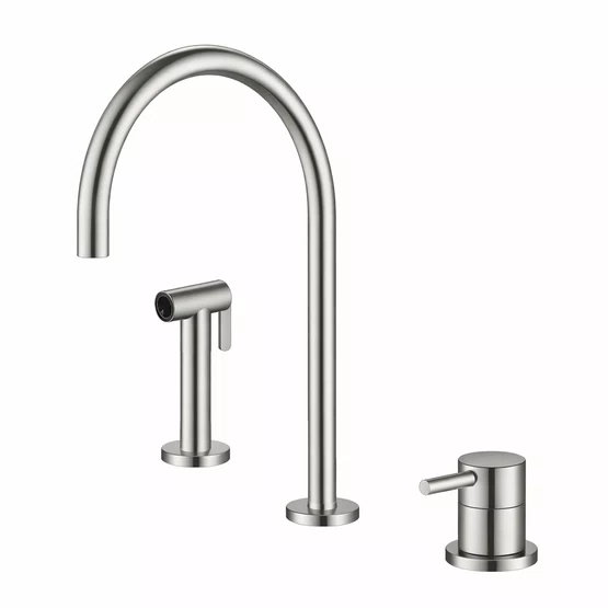 Conjunto Monocomando para Cozinha Kromma com Bica Alta e Ducha Manual Aço Escovado