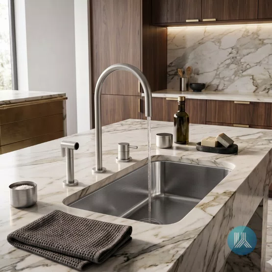 Conjunto Monocomando para Cozinha Kromma com Bica Alta e Ducha Manual Aço Escovado