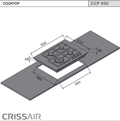 Cooktop a Gás Crissair Signature CCP 600 Inox 4 Bocas com Tripla-Chama Bivolt
