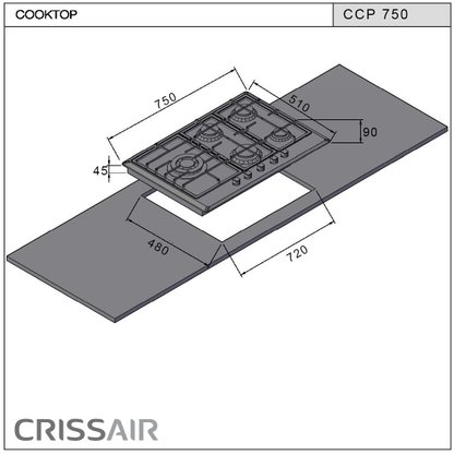 Cooktop a Gás Crissair Signature CCP 750 em Inox 5 Bocas 75cm Bivolt