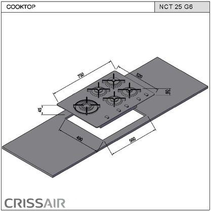 Cooktop a Gás Crissair Cristal All Black NCT 25 G6 75cm Bivolt