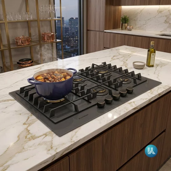 Cooktop a Gás de Embutir Elettromec Black Matte 75cm 5Q 220V CKG-5Q-75-BM-3TNA