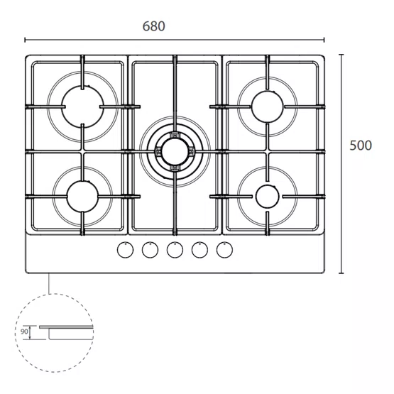 Cooktop Invita a Gás Dual Flame Inox Bivolt 70cm