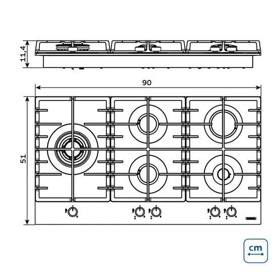 Cooktop a Gás Penta Plus 5GG Tri He Tramontina 5Q Superautomático 90cm Bivolt - 94709/104