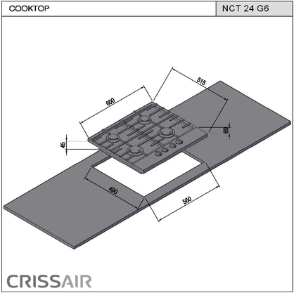 Cooktop a Gás Crissair All Black 4 Queimadores 60cm NCT 24 G6 Bivolt