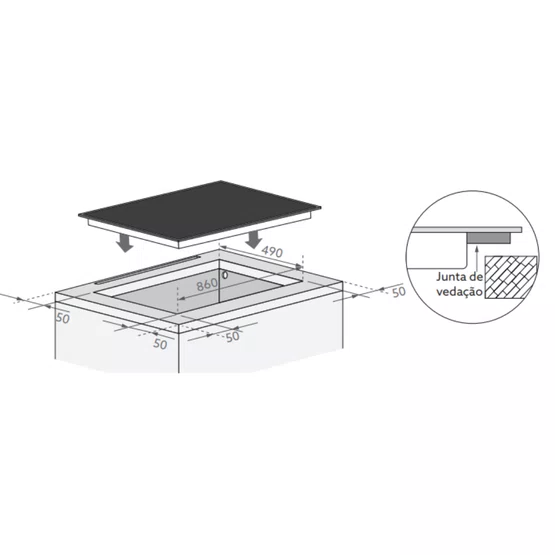 Cooktop Invita de Indução Vidro Preto 6 Zonas Função Booster 90cm 220V