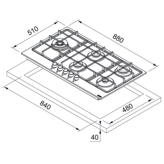 Cooktop à Gás Inox FHSM 905 Franke 5 Queimadores Dupla Chama Lateral 90cm 220V