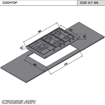Cooktop a Gás Crissair Versatile CCB 07 G5 86cm Bivolt