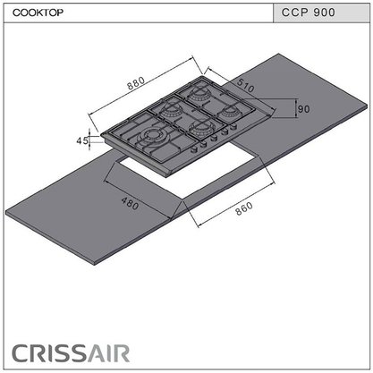 Cooktop a Gás Crissair Signature CCP 900 em Inox 5 Bocas 90cm Bivolt