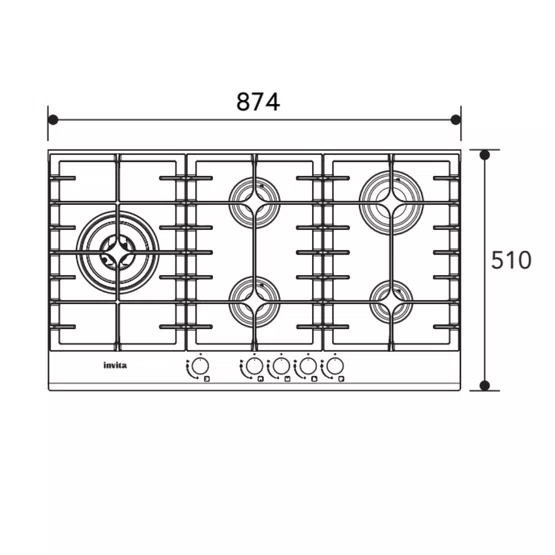 Cooktop Invita à Gás em Vidro Black 5 Queimadores Bivolt 90cm