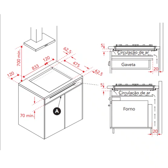 Cooktop Quadratto Semifilo Elettromec 6 Queimadores a Gás 90 cm Bivolt