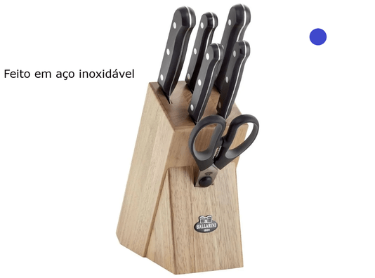 Conjunto de Facas Em Inox com Bloco de Madeira Ballarini Cesano 7 Peças