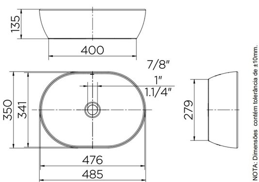Cuba de Apoio Docol Oval 48,5x35x13,5cm
