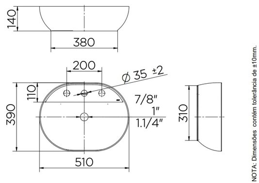 Cuba de Apoio Docol Oval 51x39x14cm