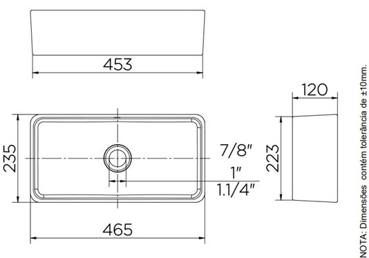 Cuba de Apoio Docol Retangular 46,5x23,5x12cm