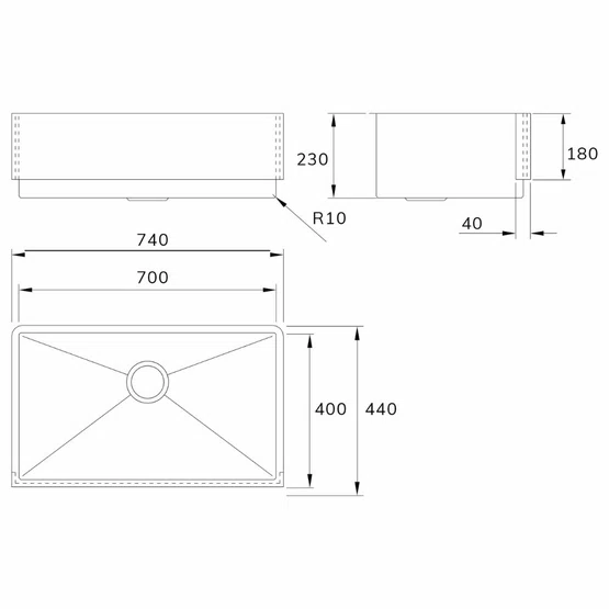 Cuba Mekal FarmHouse Sink FS-70 70x40x23cm Inox Escovado