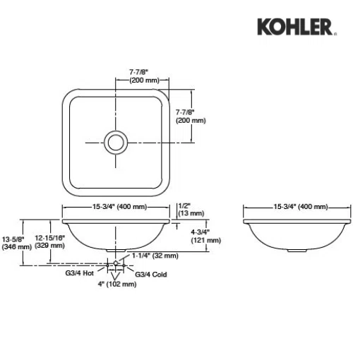 Cuba De Embutir Quadrada Kohler Vox Flow Branco K-28635