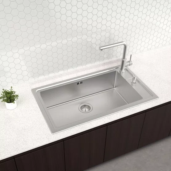 Cuba de Sobrepor Anti-ruído Square 86 Tramontina com Escape Aço Inox Escovado