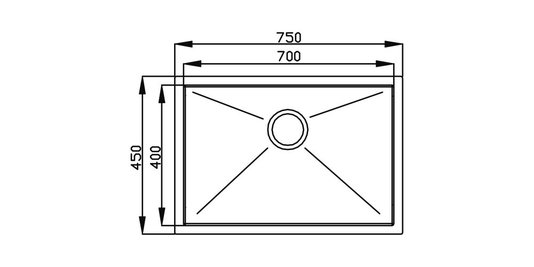 Cuba DeBacco Quadratino 700 70x40x20cm Inox Escovado