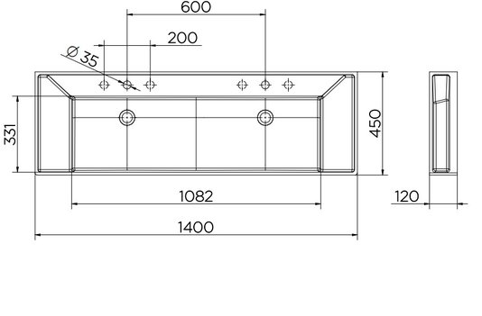 Cuba Dupla de Apoio Docol com Mesa DocolConcreta 140x45x12cm