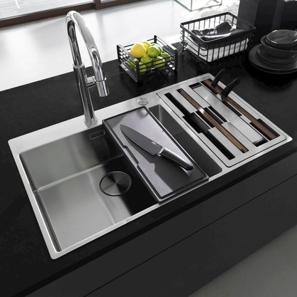 Cuba Dupla de Sobrepor Franke Box Center em Inox Com Acessórios 86x51cm
