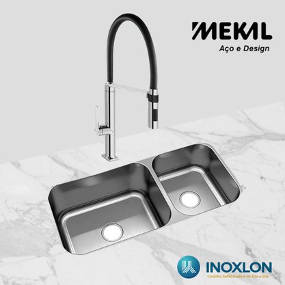 Cuba de Embutir Dupla Mekal CD-50/34 86x40X17cm Válvula 4,5" Inox Escovado