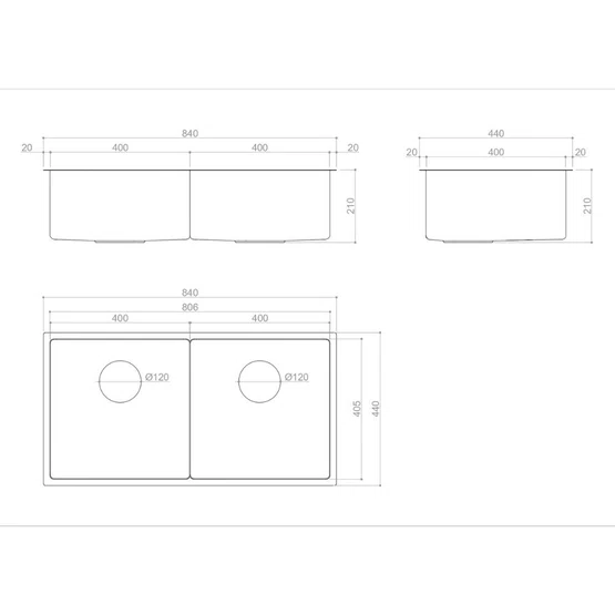 Cuba Dupla de Embutir ou Sobrepor Rubinettos Gourmet Quadro 84x44cm Inox