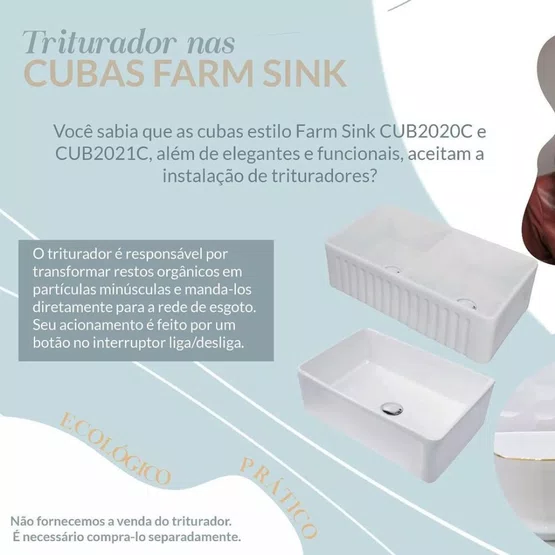 Cuba Dupla Semi Encaixe Farm Sink Rubinettos Porcelana Branca 85,5x47,5cm
