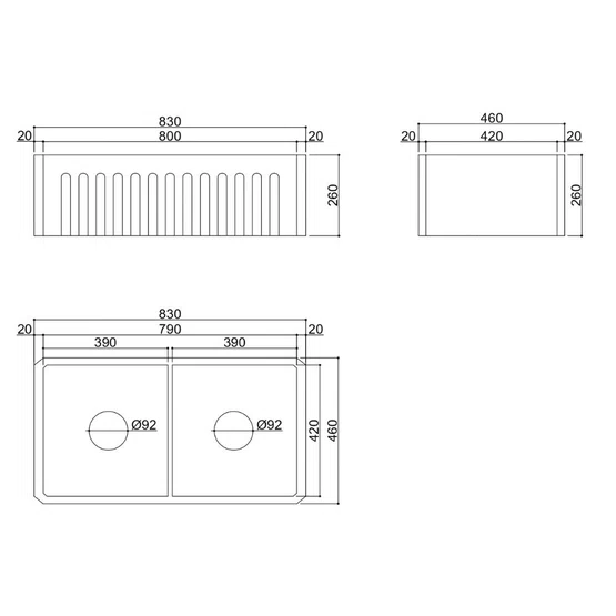 Cuba Dupla Semi Encaixe Farm Sink Rubinettos Porcelana Branca 85,5x47,5cm