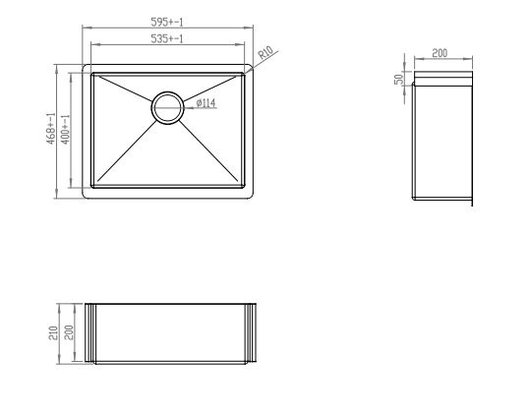 Cuba Farm Sink DeBacco Quadratino em Inox 58x45x20cm
