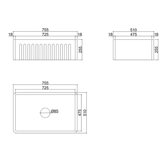 Cuba Simples Semi Encaixe Farm Sink Rubinettos Porcelana Branca 77x50,5cm