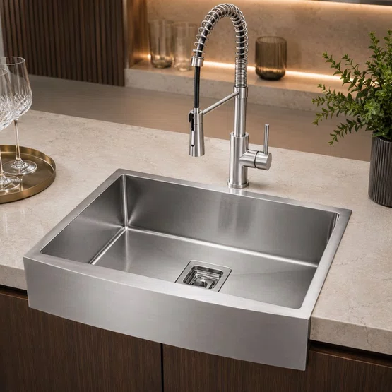 Cuba Simples Semi Encaixe Farm Sink Rubinettos Gourmet Americana Inox Escovado