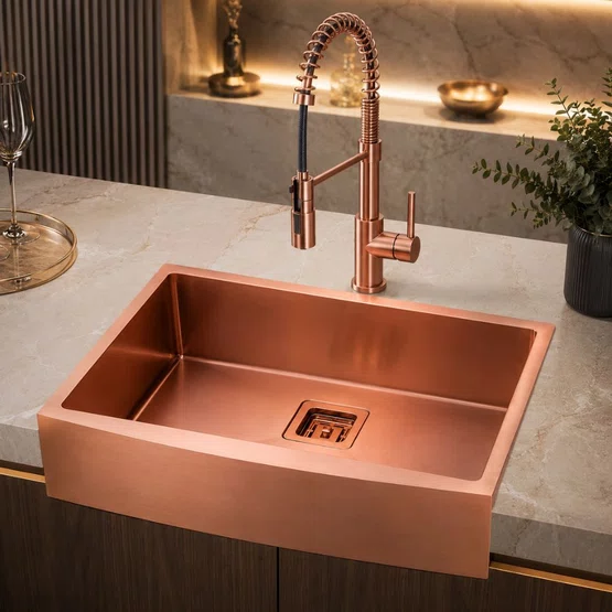 Cuba Simples Semi Encaixe Farm Sink Rubinettos Gourmet Americana Rose Gold Escovado