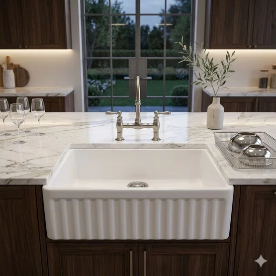 Cuba Simples Semi Encaixe Farm Sink Rubinettos Porcelana Branca 77x50,5cm