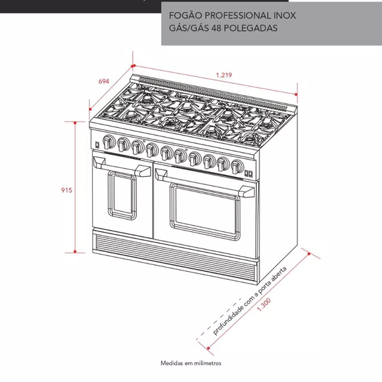 Fogão a Gás Elettromec Professional 2 Fornos a Gás 100L e 56L 48" 127V