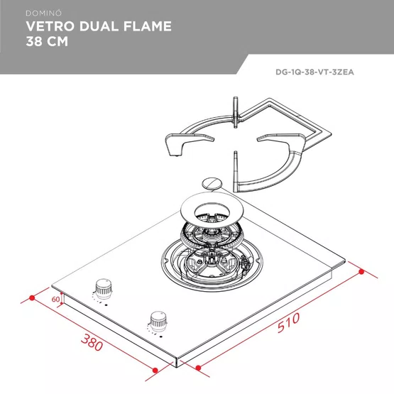 Cooktop Dominó Vetro Elettromec Dual Flame a Gás Vitrocerâmico 38 cm Bivolt
