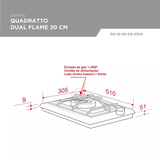 Cooktop Dominó Quadratto Elettromec a Gás Dual Flame 30 cm Bivolt
