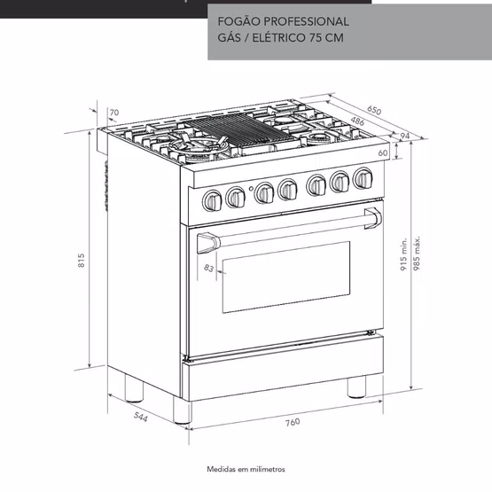 Fogão a Gás Elettromec Professional Forno Elétrico com Chapa Bistequeira 75cm 220V